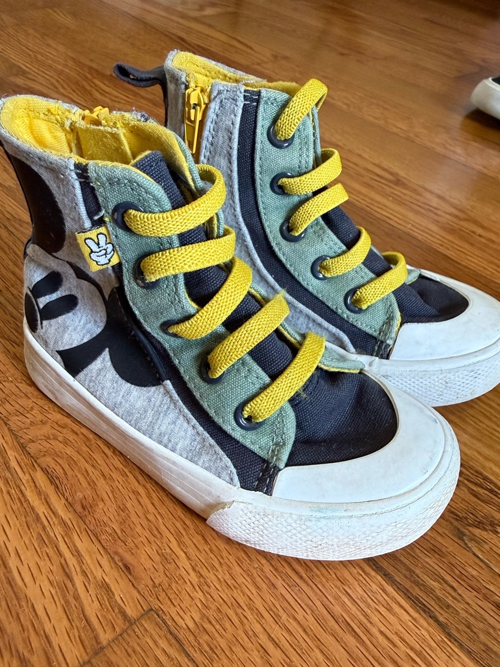 Disney Mickey Kids High-Top Sneakers with Yellow Laces